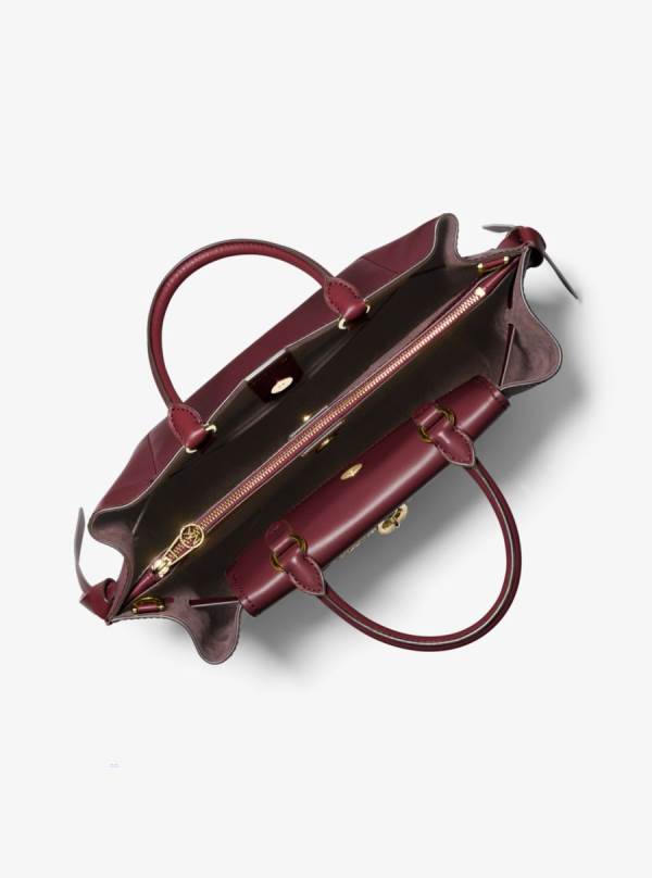Damske Satchel Taske Michael Kors Hamilton Legacy Large Leather Belted Bordove - Kabelky Michael Kors Levně | MRNKS-2395